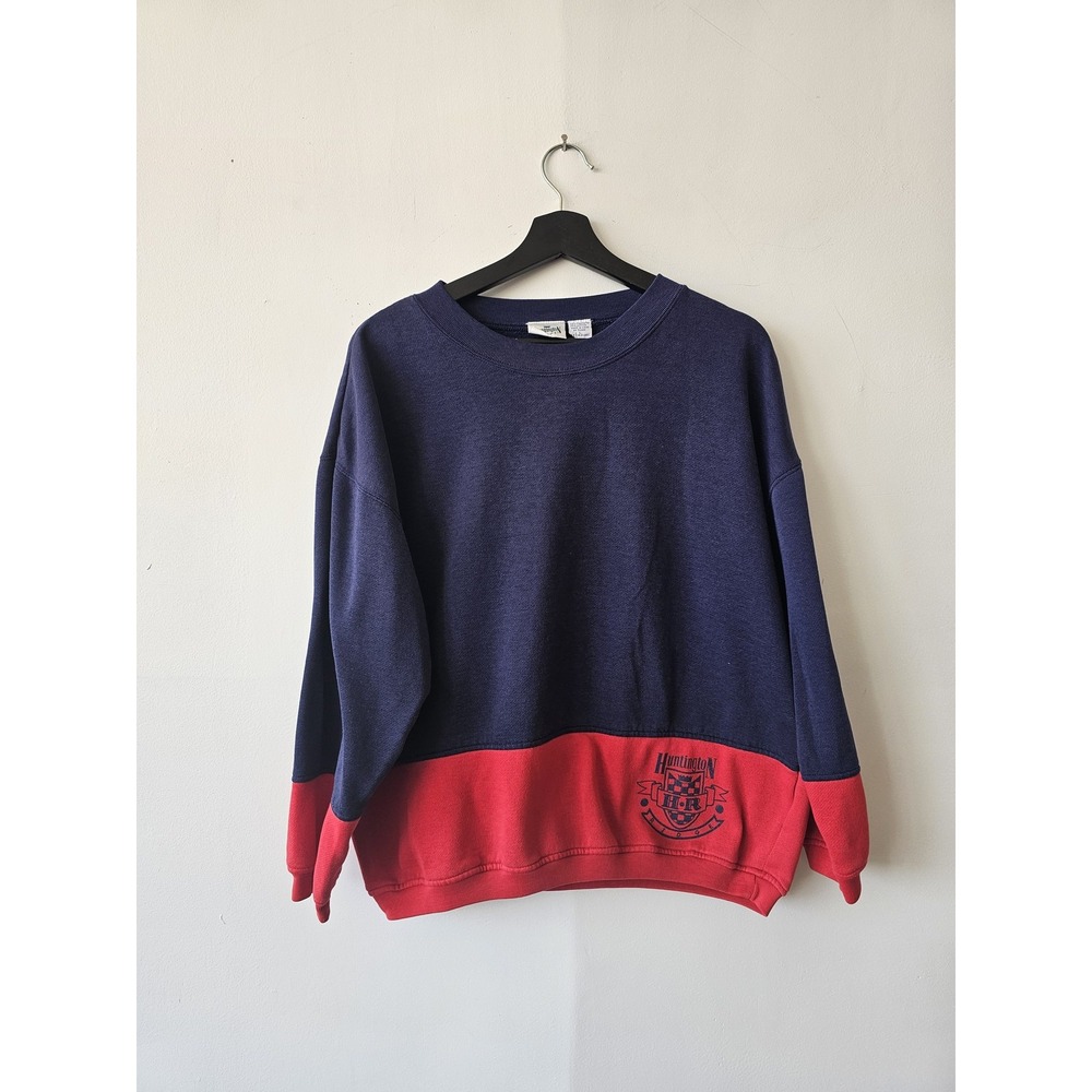 Vintage Huntington Ridge Sweater Mens Large Blue Red Crewneck Pullover Crest 90s